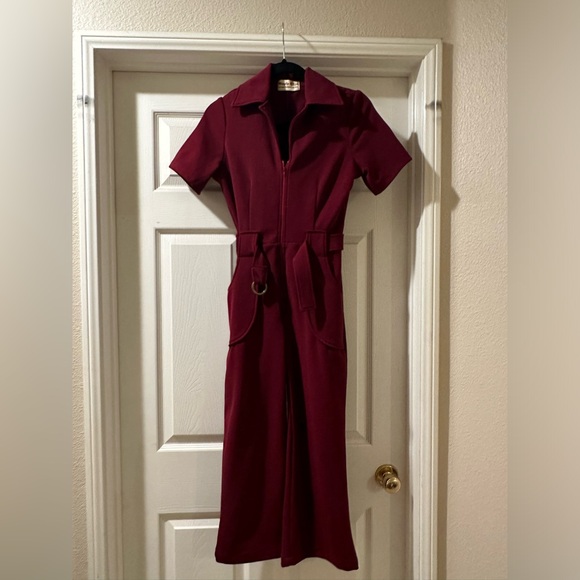 Women's Burgundy Jumpsuit - Picture 5 of 8